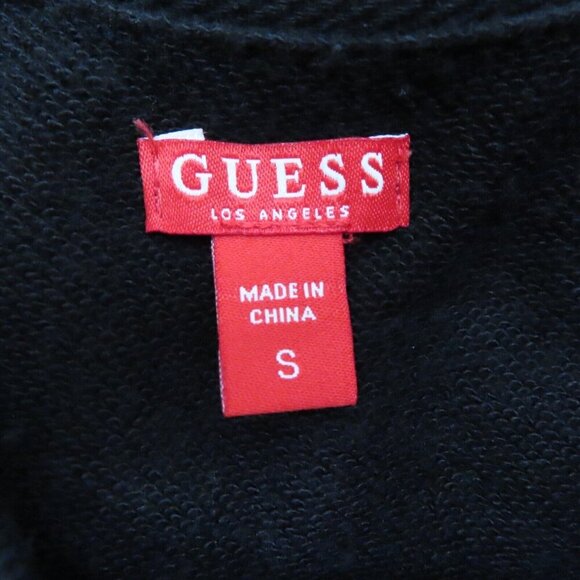 GUESS Womens Small Solid Black Embroidered Logo Collar Long Sleeve Sweatshirt - Picture 6 of 10
